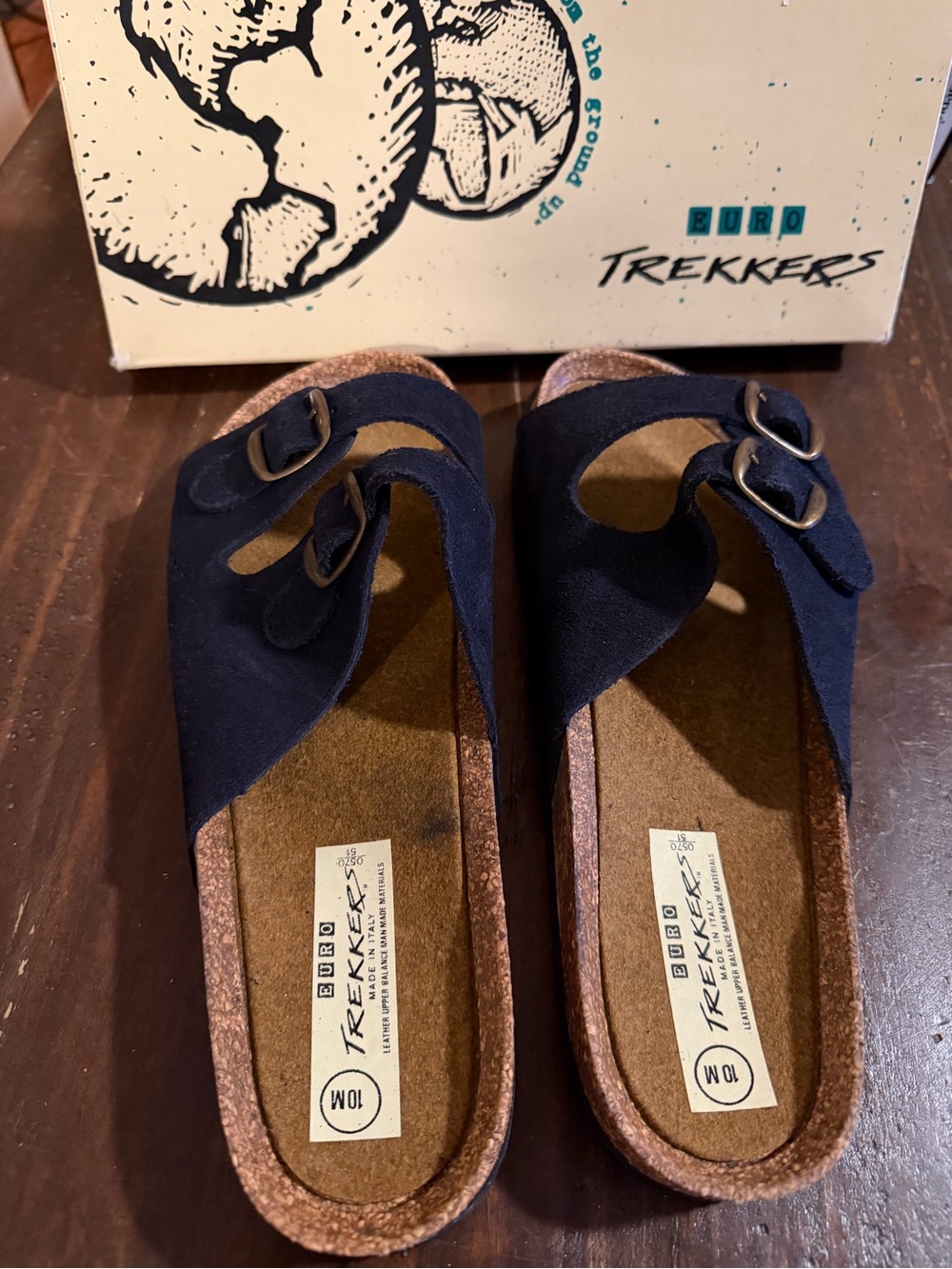 VTG Euro Trekkers Navy Suede Cork Slide Sandals - Size 10W
